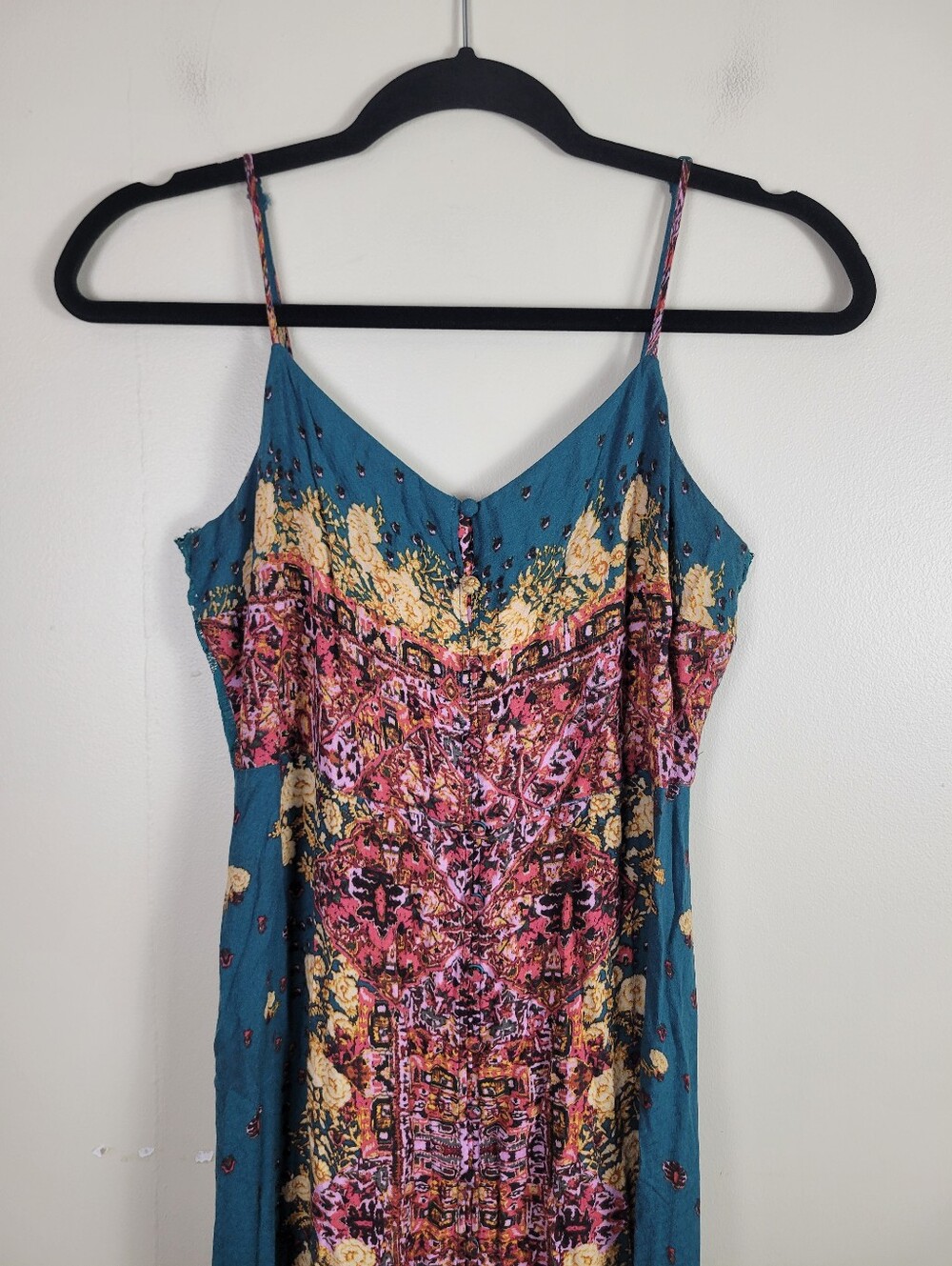 Free People Morning Song Teal Lace Detail Front Buttons Front Slit Maxi Dress - Picture 5 of 10